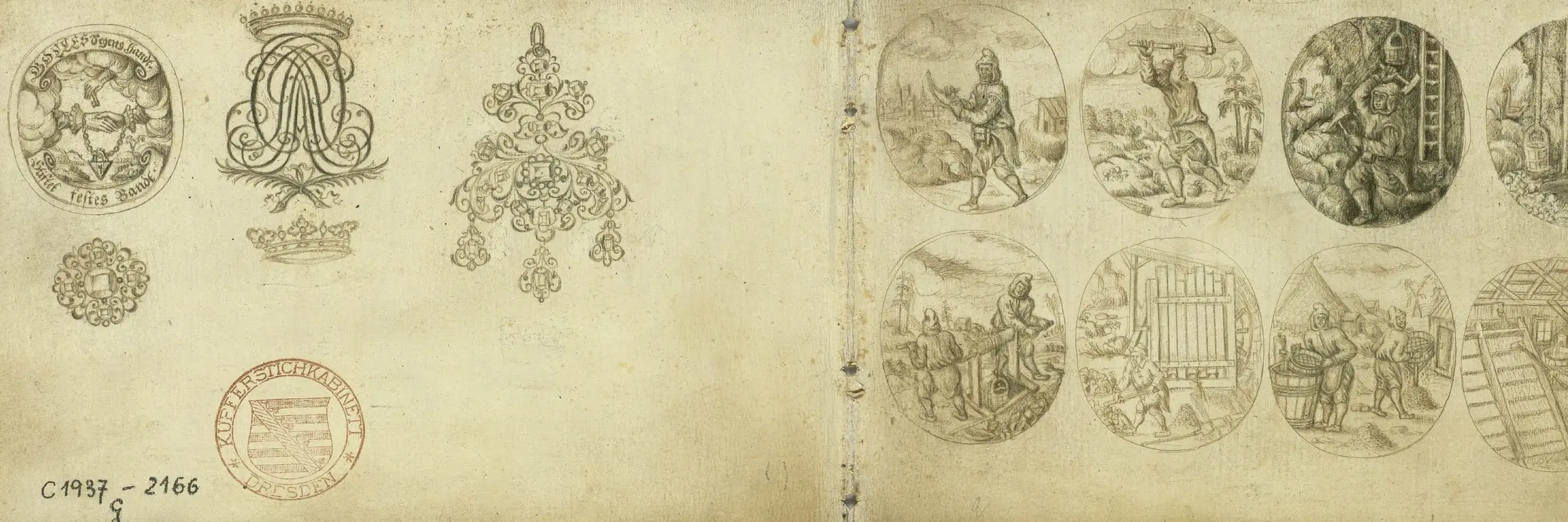 Albumblatt mit Bergwerks- und Hüttenszenen