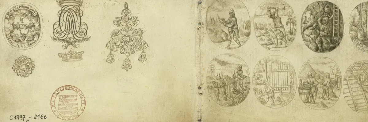 Albumblatt mit Bergwerks- und Hüttenszenen