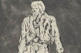 Georg Baselitz, Der Hirte, 1965 Grafik eines Mannes in Grautönen