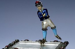 Schlittschuh laufender Holländer, um 1700-1705 Schlittschuhläufer auf einem Schmuckkasten